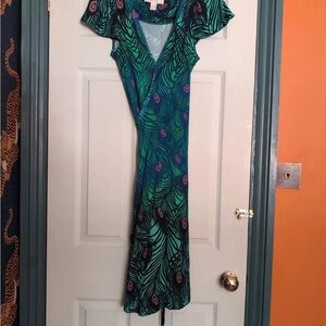 H&M Green Asymmetrical Sheath Dress with Flutter Cap Sleeves